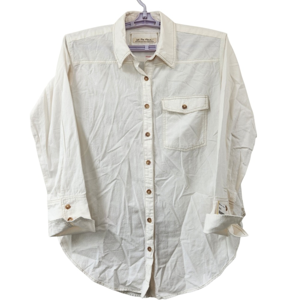 We The Free Size XS Oversized Button-Up Shirt Blouse Lagenlook Boho Structured